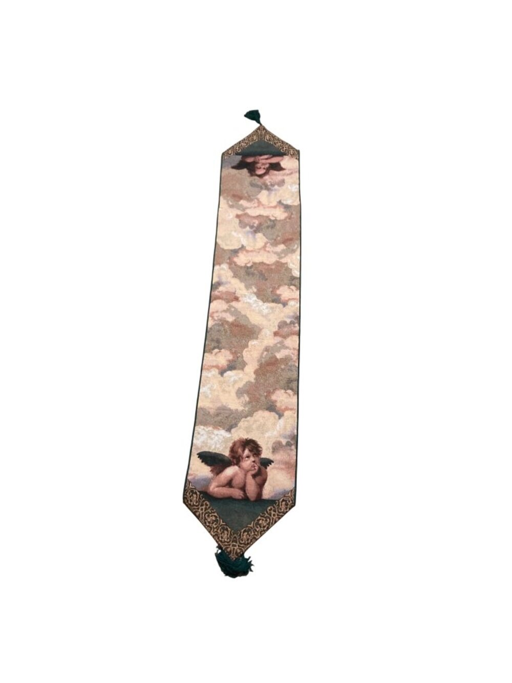 Celestial Angel Putti Cherub Tapestry Table Runner With Tassels Whimsigoth Decor